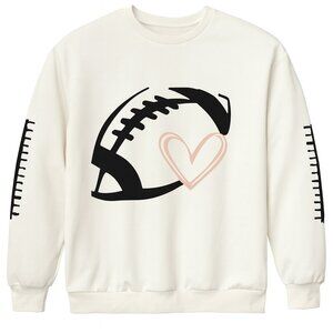 Cozy Football & Heart Sweatshirt – Black & Pink Graphic, Cream, Size S NWOT